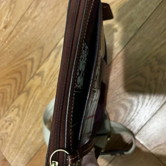 Coach Holiday Limited Edition Patchwork Crossbody Blue, Red, Green, Gold - Picture 9 of 13